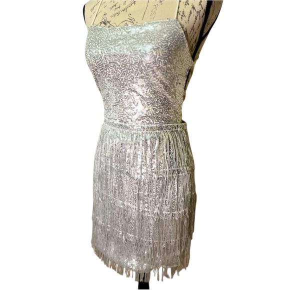 Silver Sequin Lace Up Dress Size M Medium NEW - Picture 7 of 12